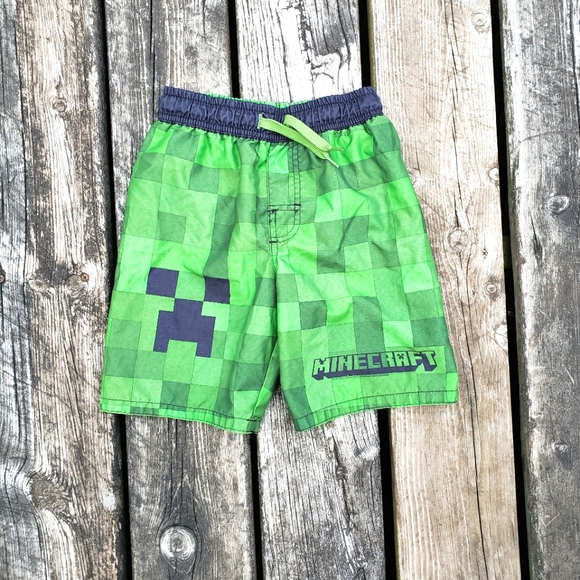 Boys Minecraft swim trunks w/ tie string waistband size small in great condition - Picture 1 of 2